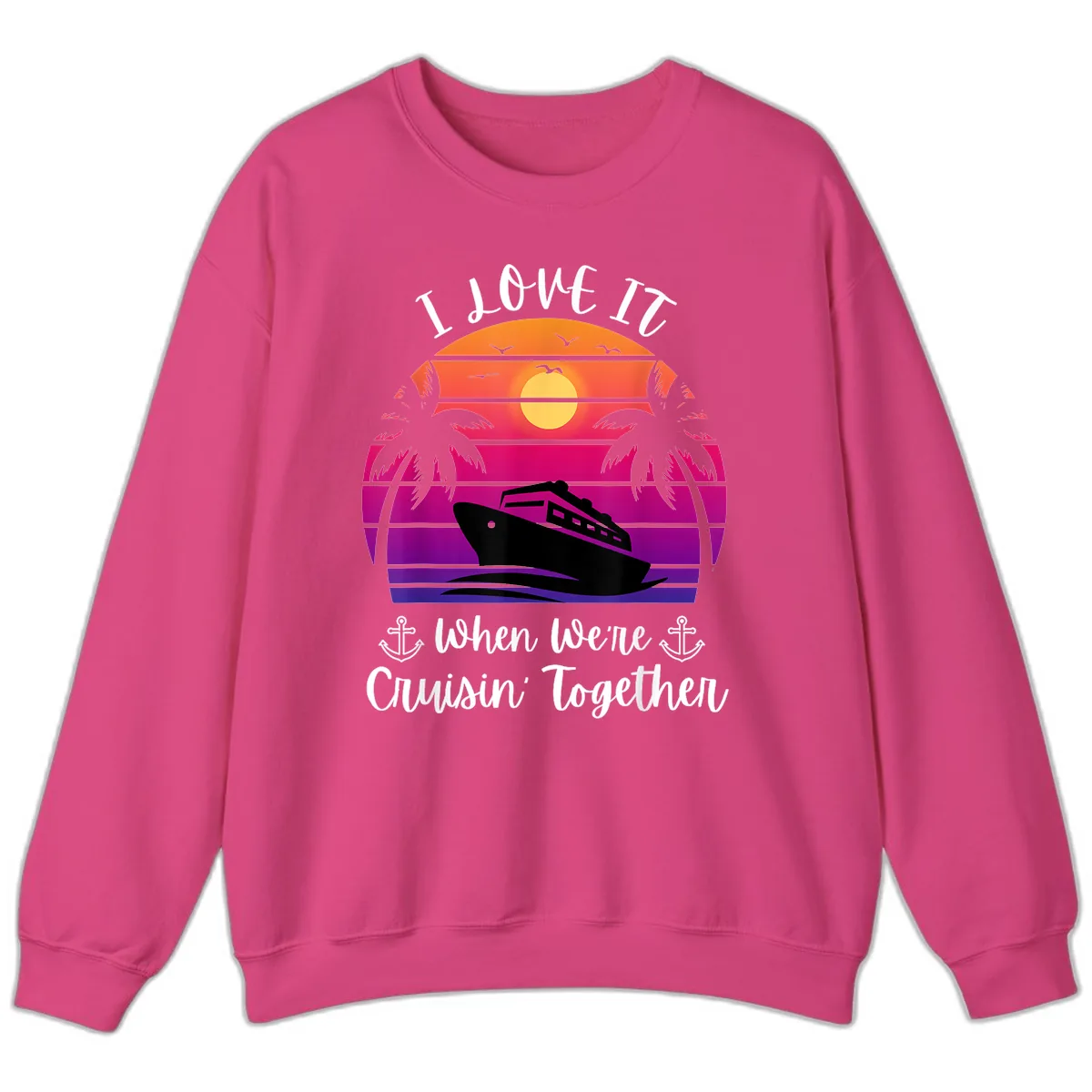 Cruisin' Together Sunset Ship Sweatshirt in Heliconia