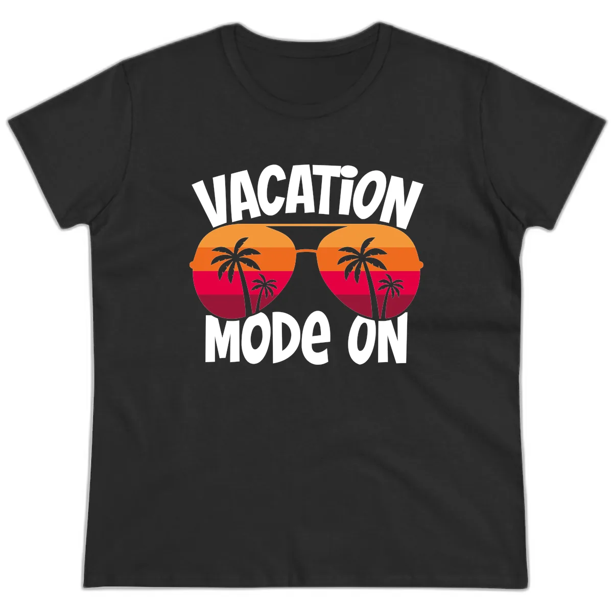 Vacation Mode On Ladies Tee in Black