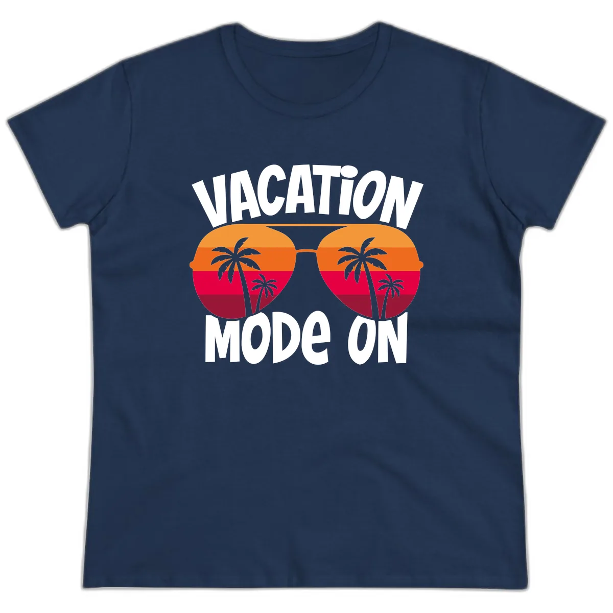 Vacation Mode On Ladies Tee in Navy