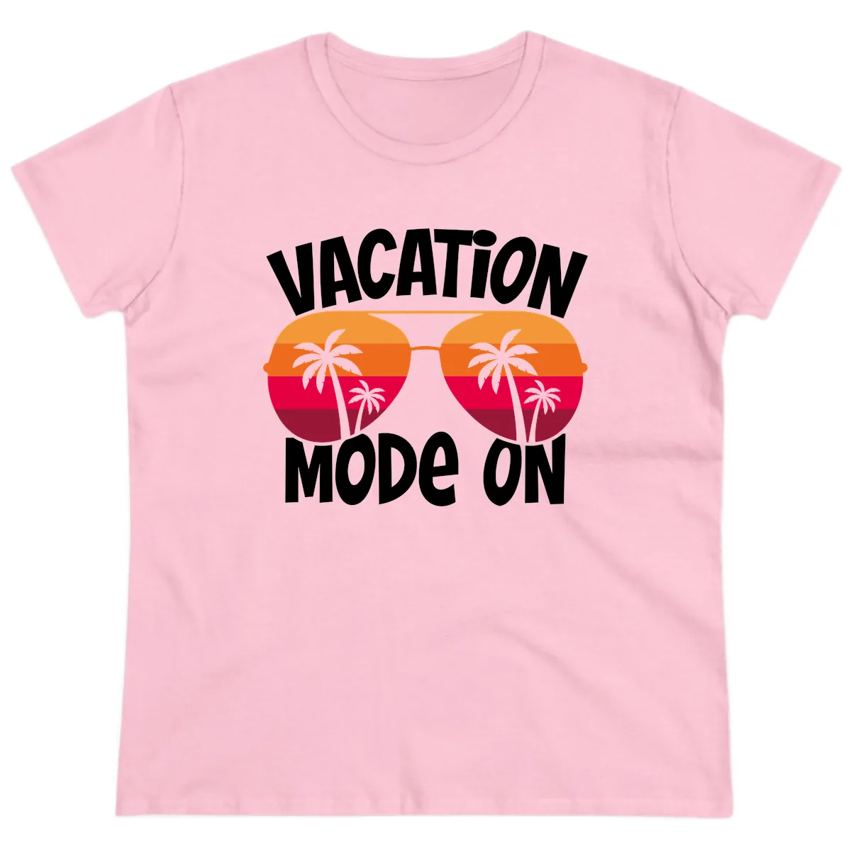 Vacation Mode On Ladies Tee in Light Pink