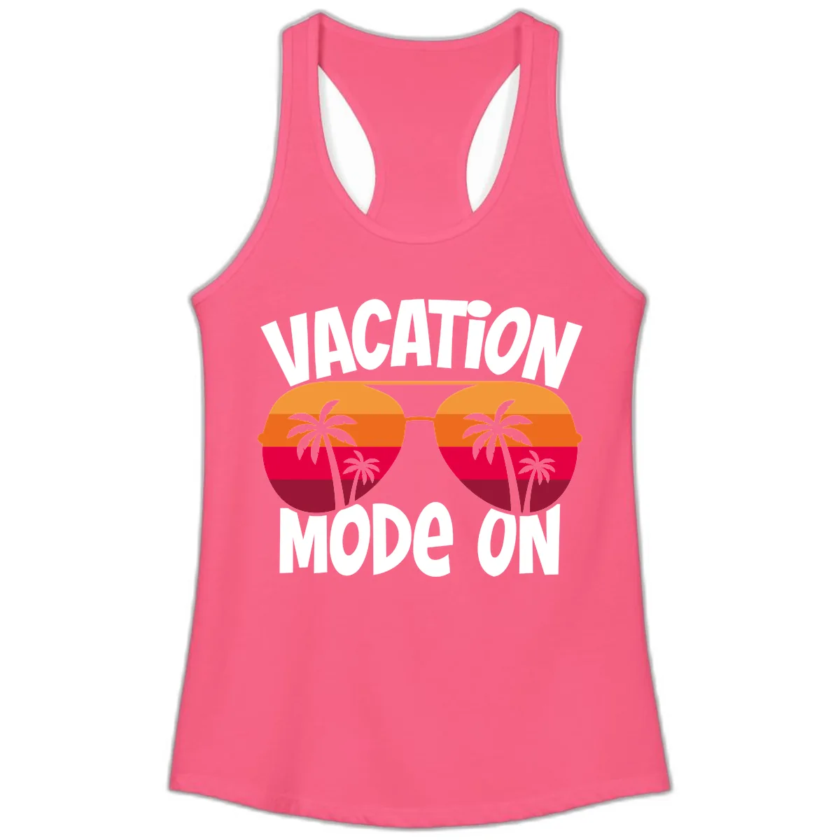 Vacation Mode On Ladies Tank in Solid Hot Pink