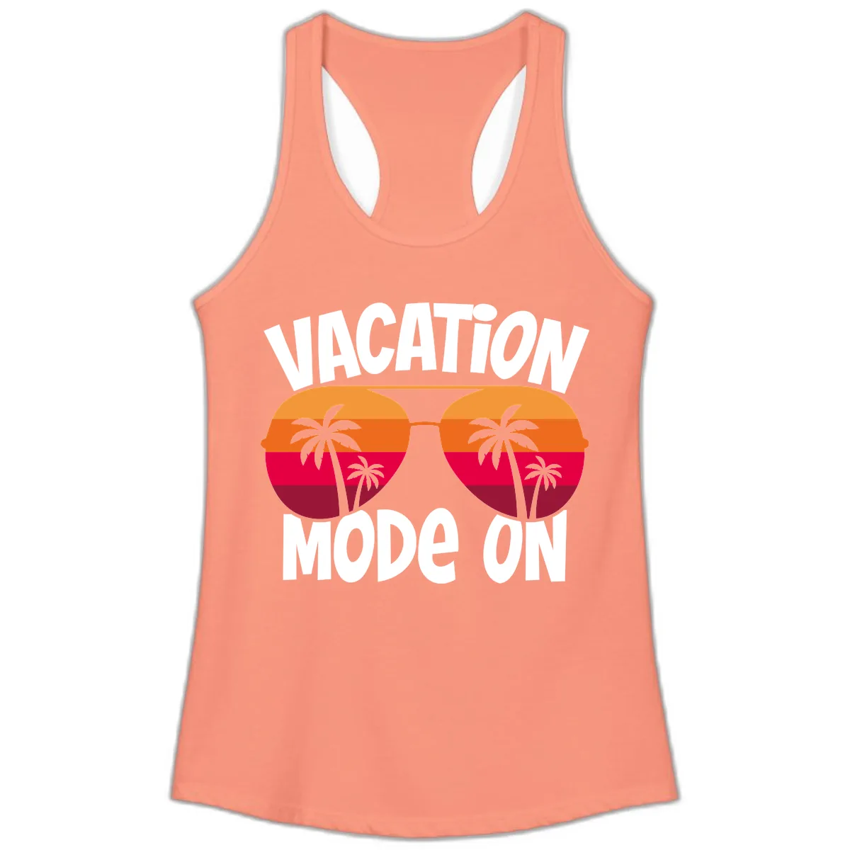 Vacation Mode On Ladies Tank in Solid Light Orange