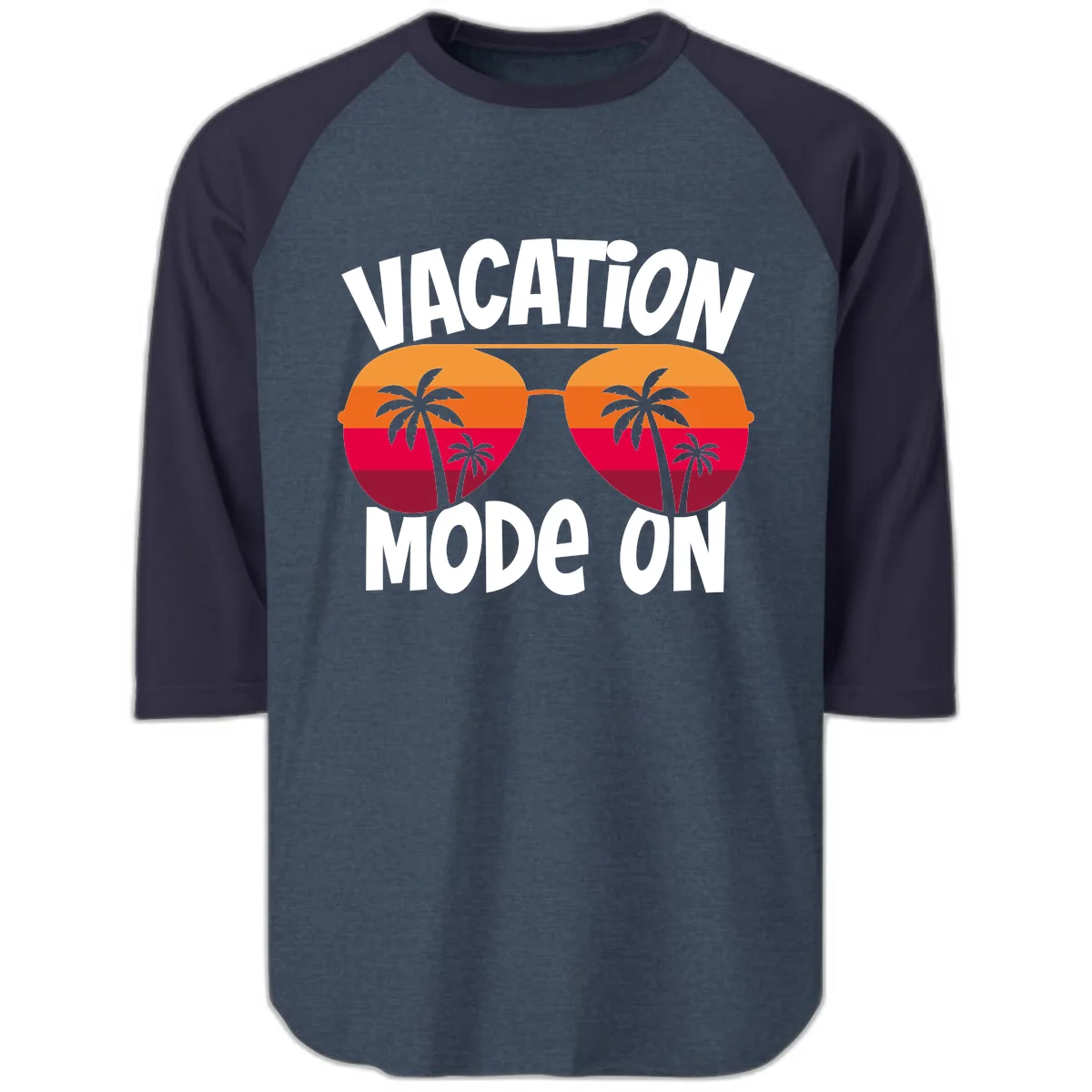 Vacation Mode On Raglan 3/4 in Heather Denim Navy