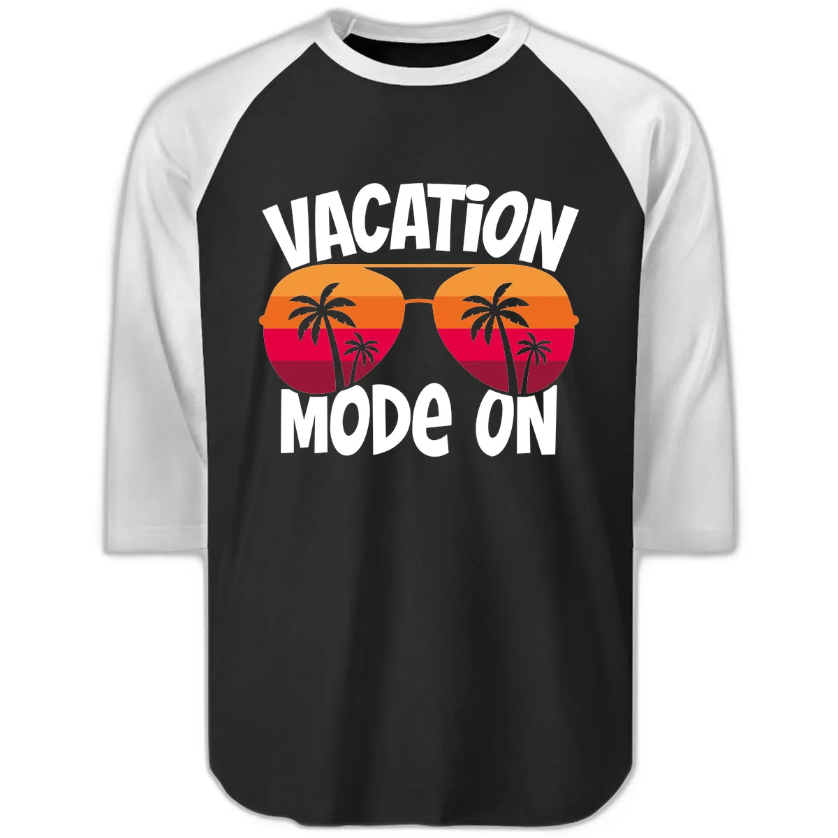 Vacation Mode On Raglan 3/4 in Black White