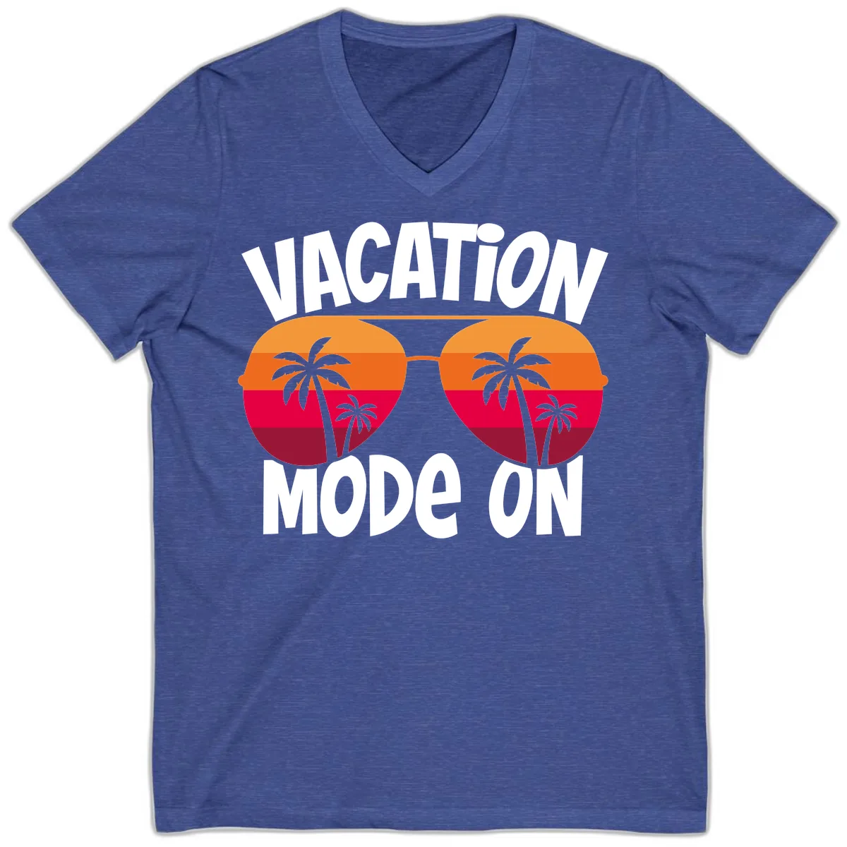 Vacation Mode On V-Neck in Heather True Royal
