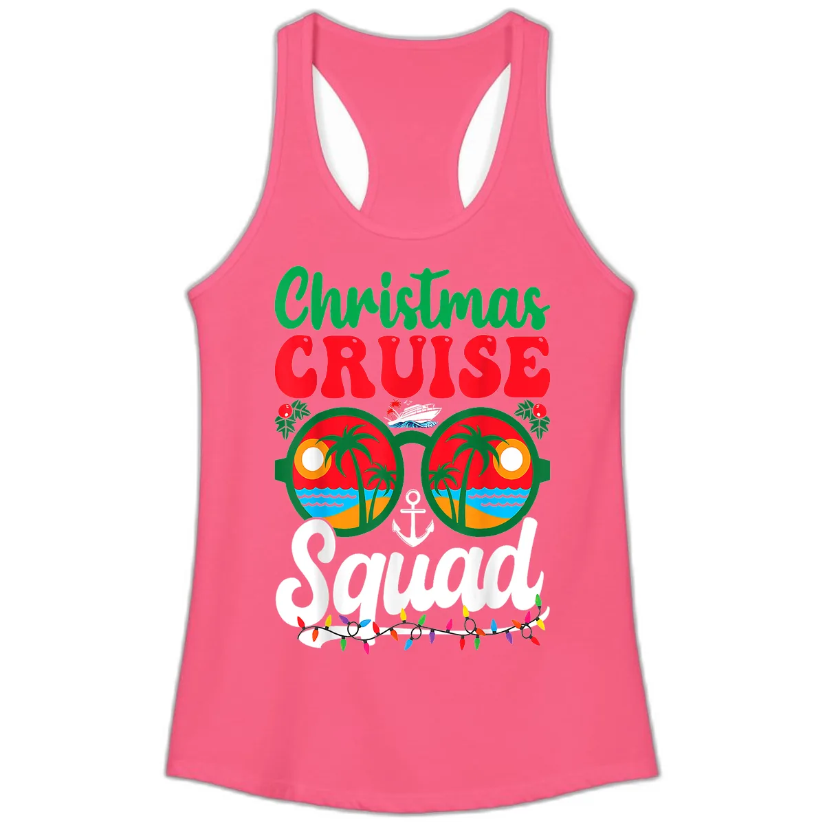 Christmas Cruise Squad Ladies Tank in Solid Hot Pink