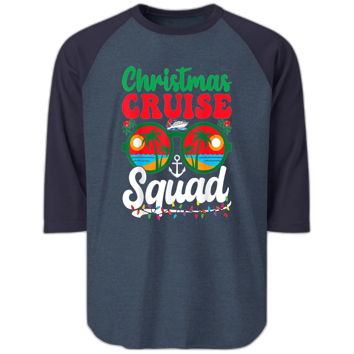 Christmas Cruise Squad Raglan 3/4 in Heather Denim Navy