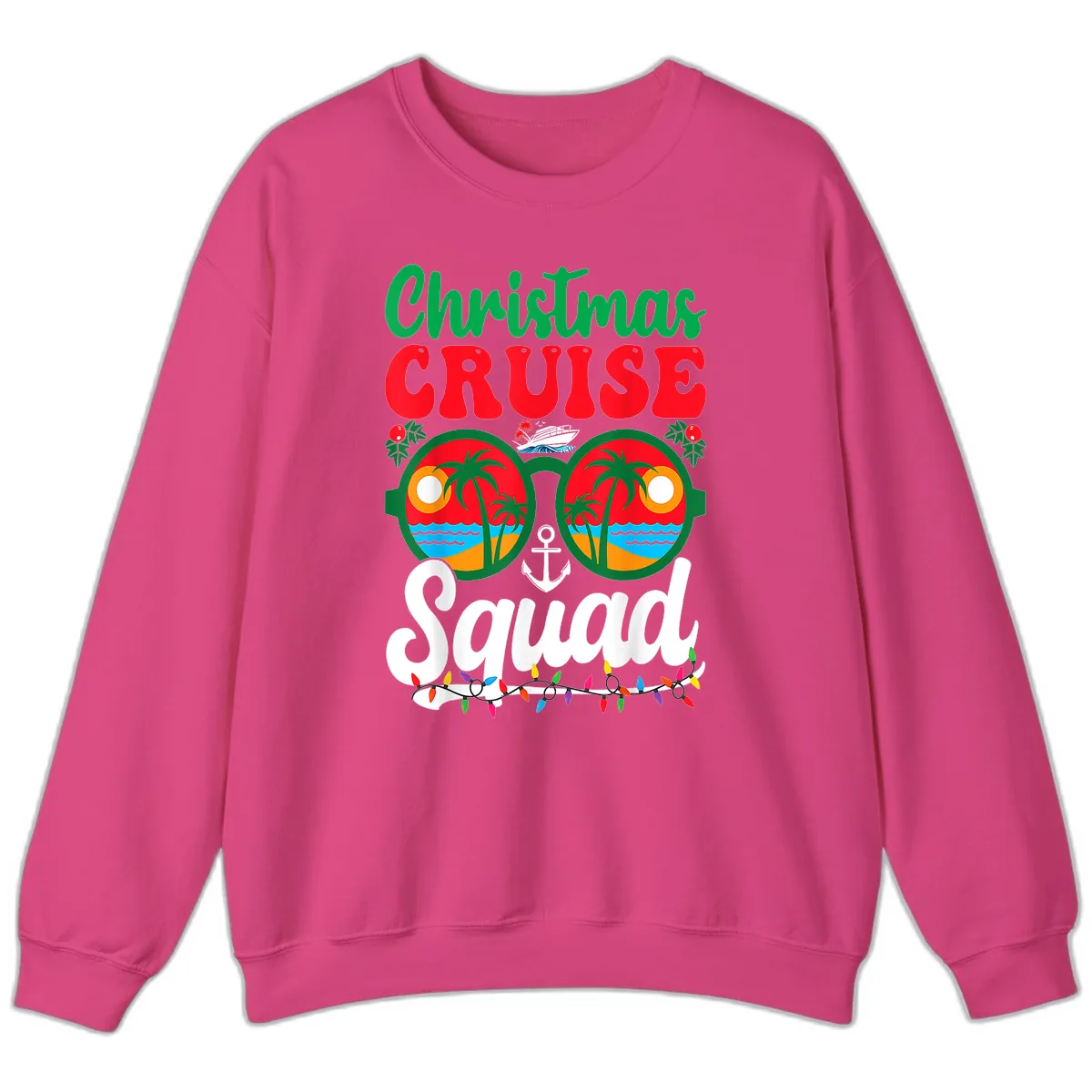 Christmas Cruise Squad Sweatshirt in Heliconia