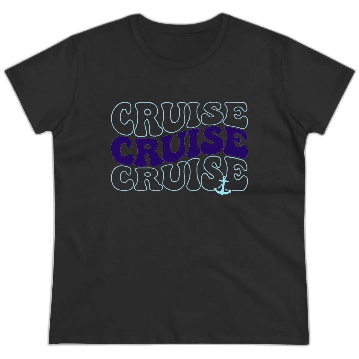 Cruise Cruise Cruise Anchor Design Ladies Tee in Black