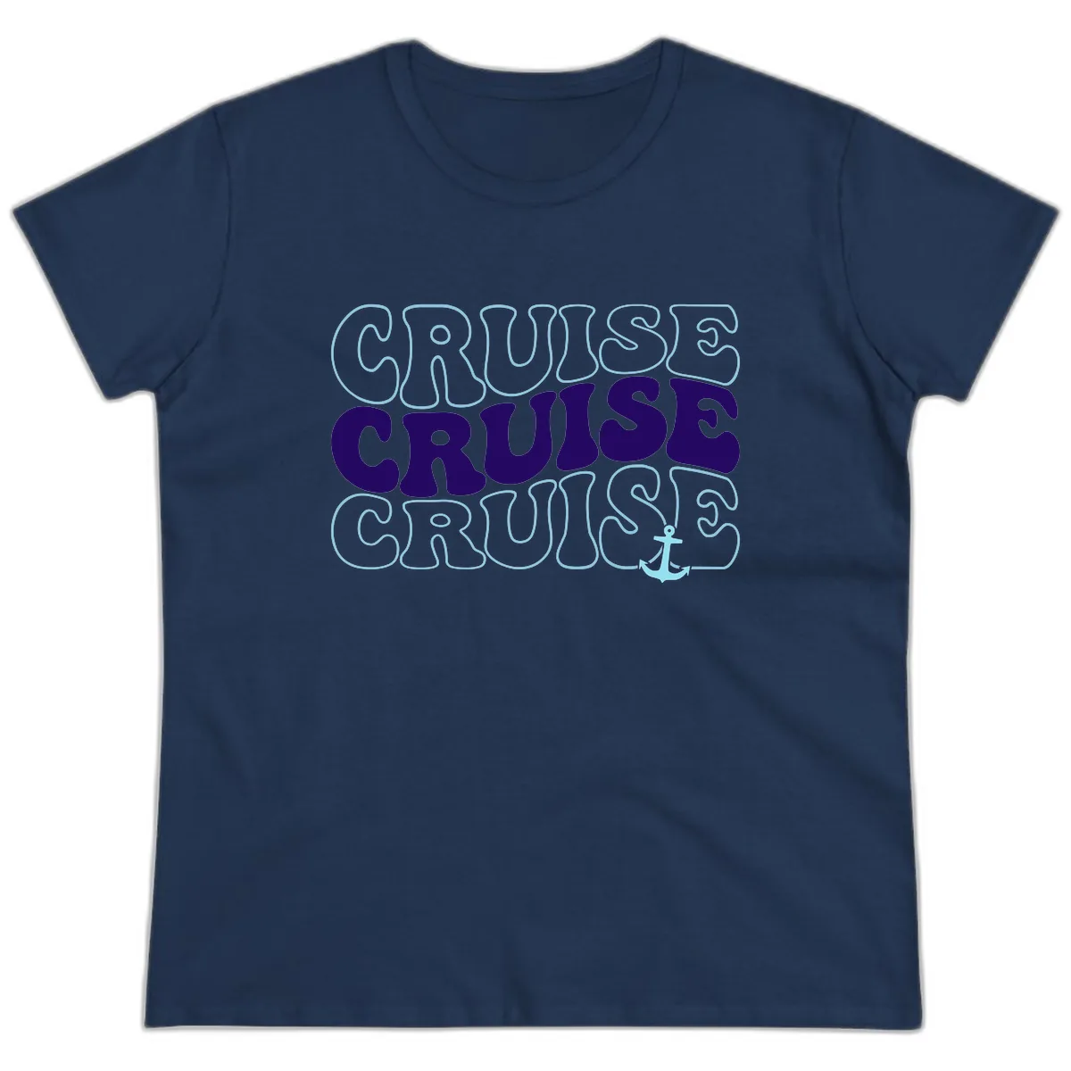 Cruise Cruise Cruise Anchor Design Ladies Tee in Navy