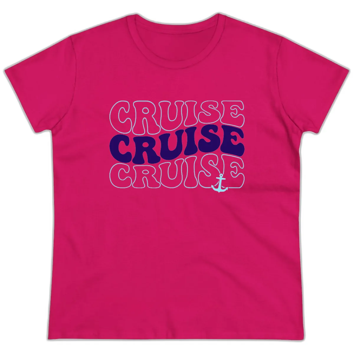 Cruise Cruise Cruise Anchor Design Ladies Tee in Heliconia