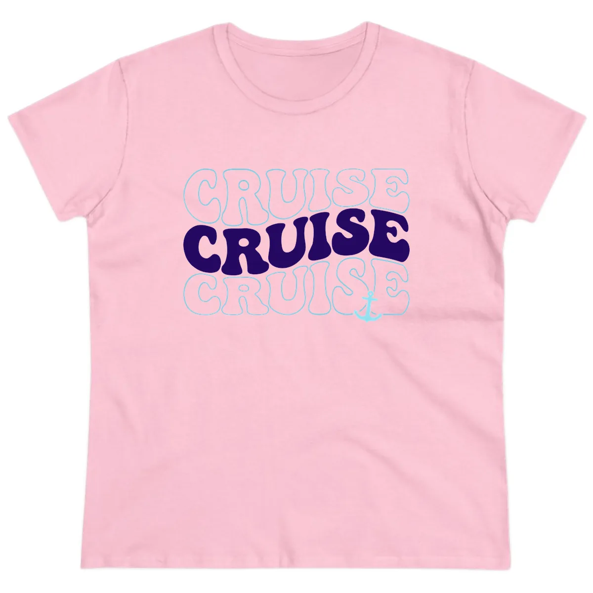 Cruise Cruise Cruise Anchor Design Ladies Tee in Light Pink