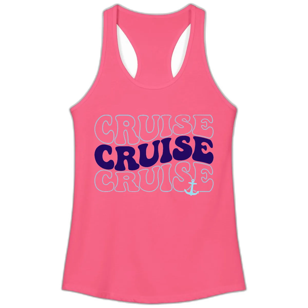 Cruise Cruise Cruise Anchor Design Ladies Tank in Solid Hot Pink
