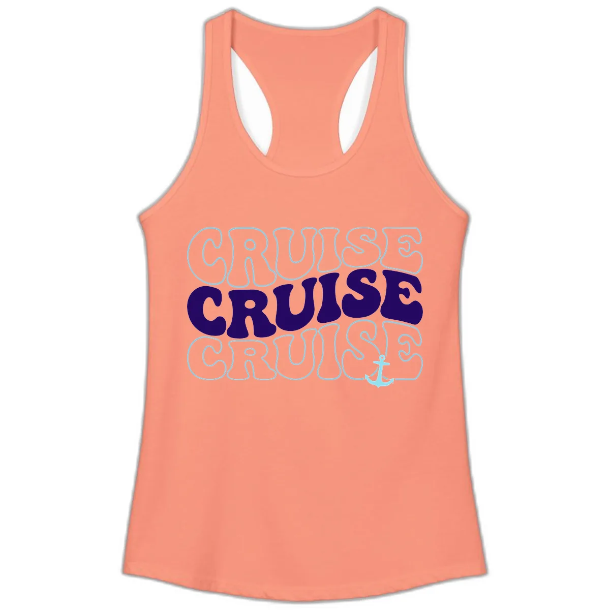 Cruise Cruise Cruise Anchor Design Ladies Tank in Solid Light Orange