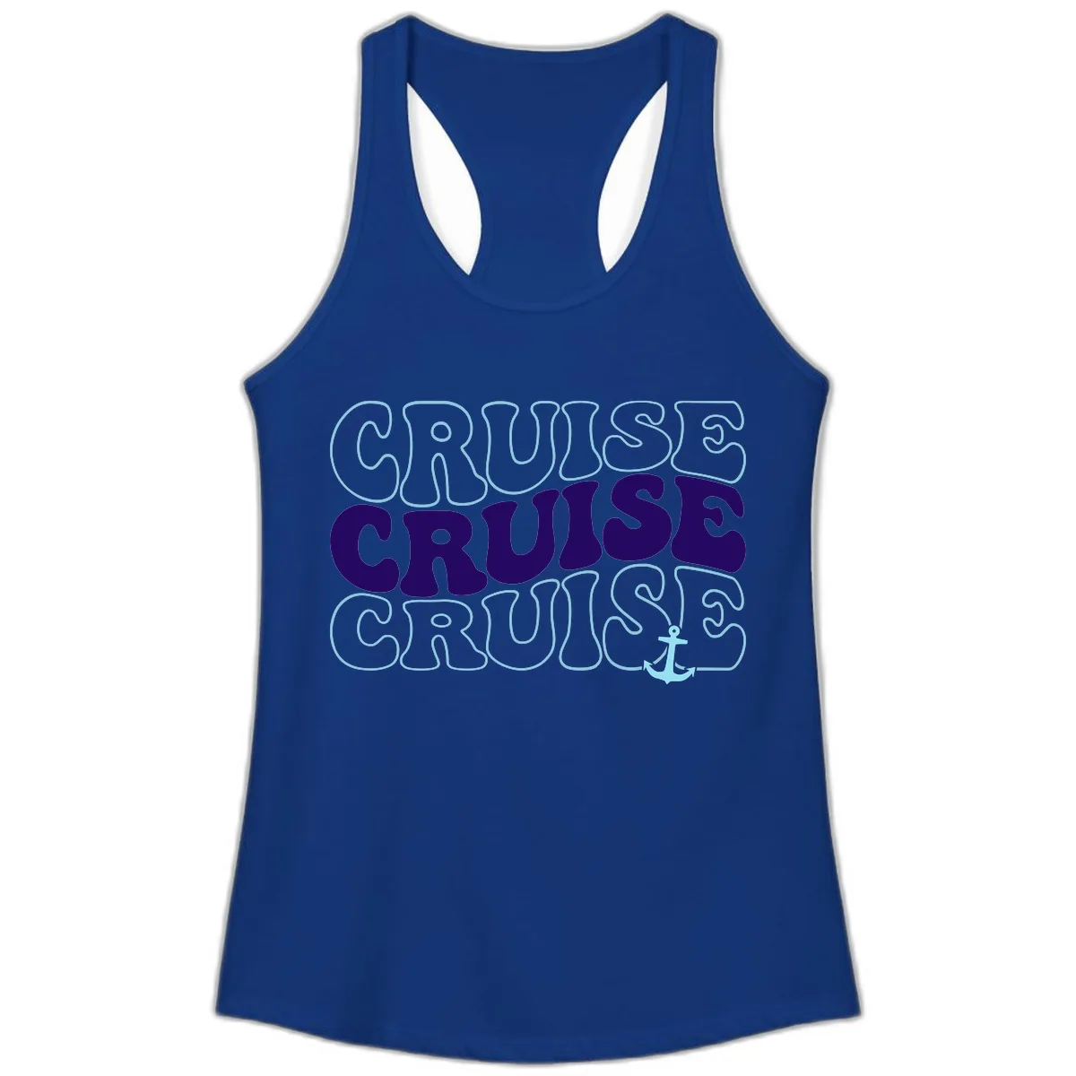 Cruise Cruise Cruise Anchor Design Ladies Tank in Solid Royal