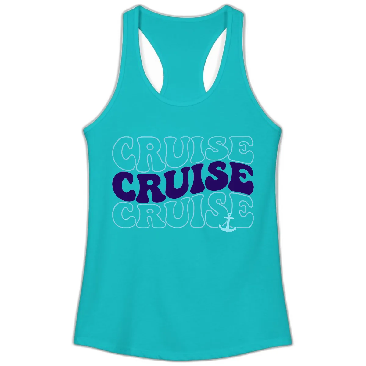 Cruise Cruise Cruise Anchor Design Ladies Tank in Tahiti Blue