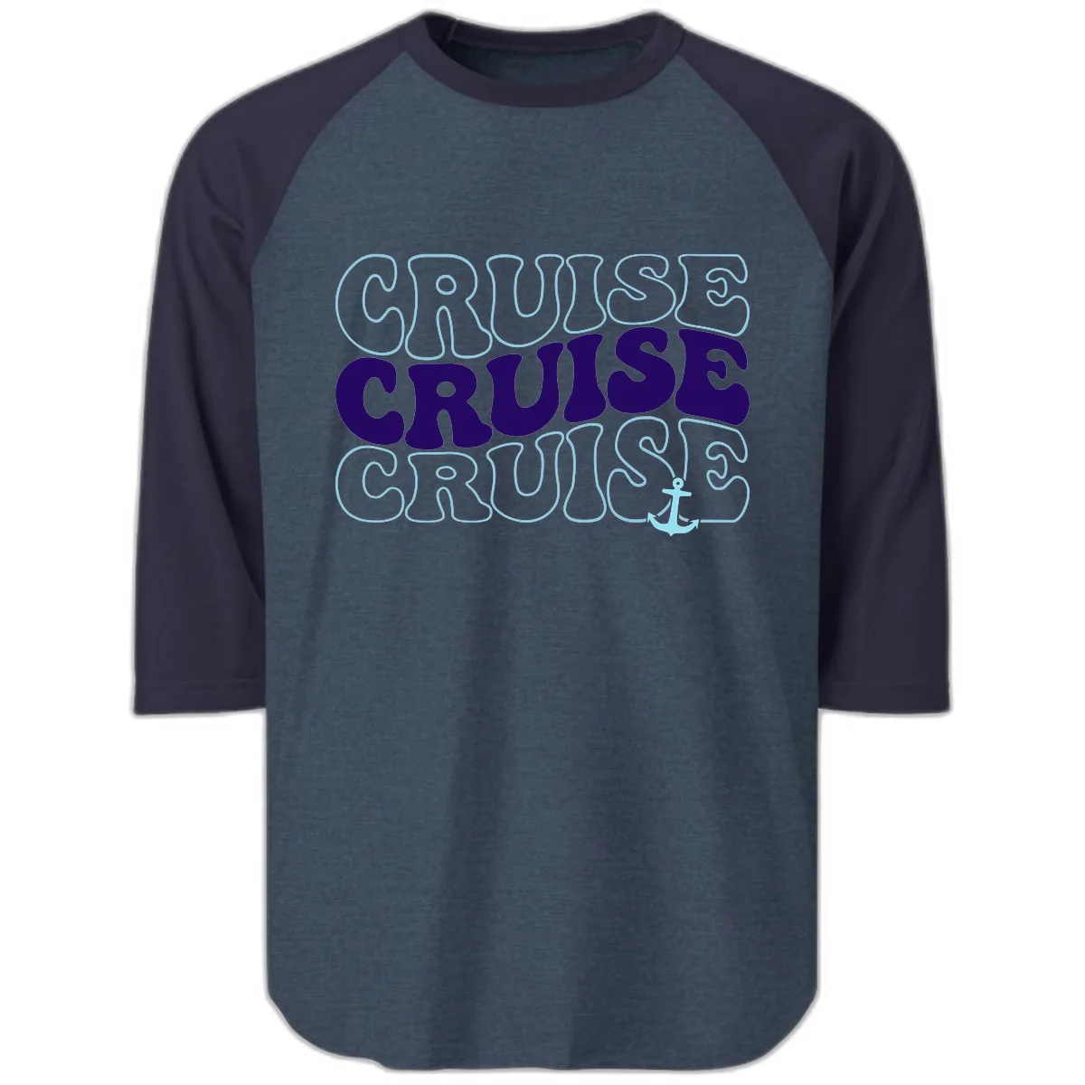 Cruise Cruise Cruise Anchor Design Raglan 3/4 in Heather Denim Navy