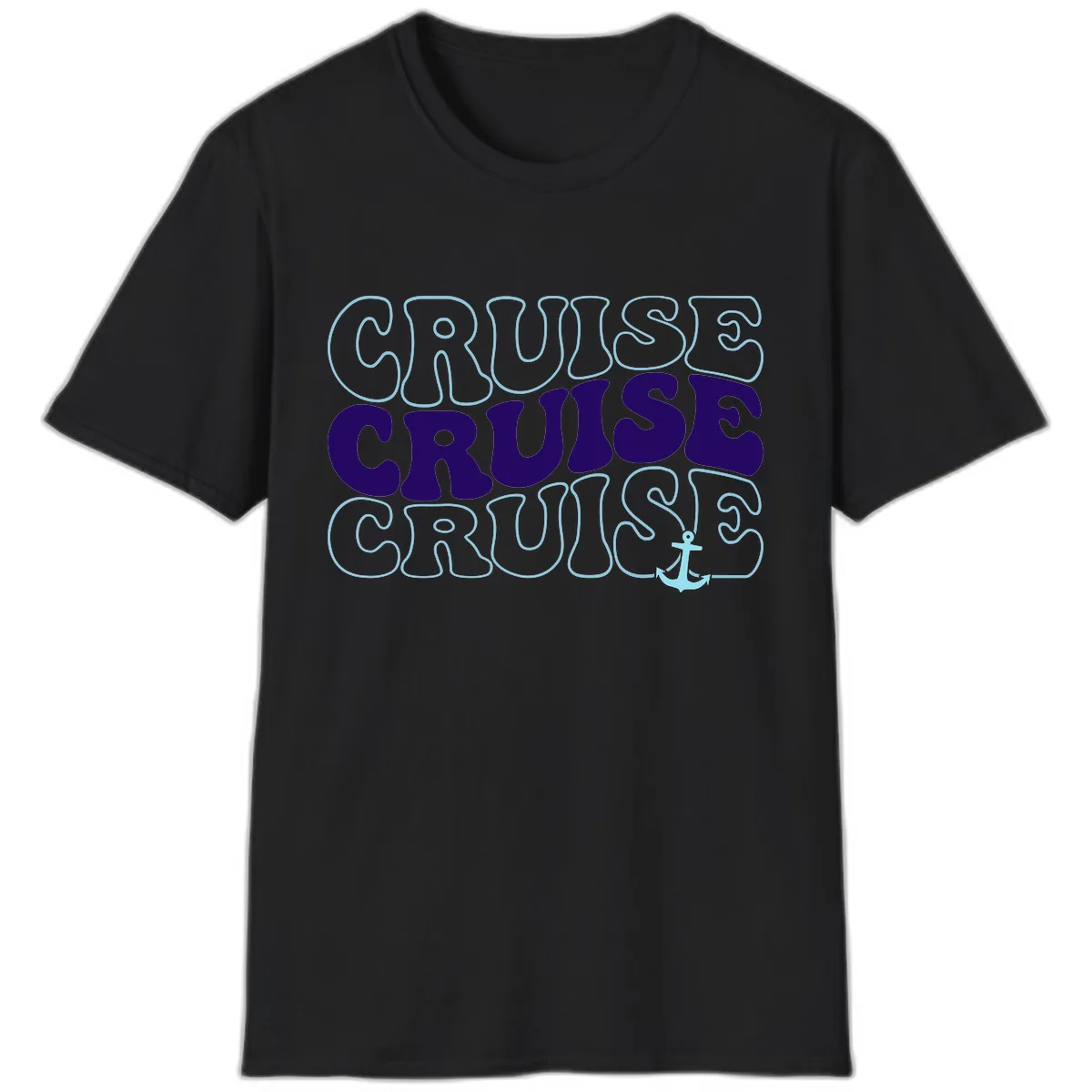 Cruise Cruise Cruise Anchor Design T-Shirt in Black