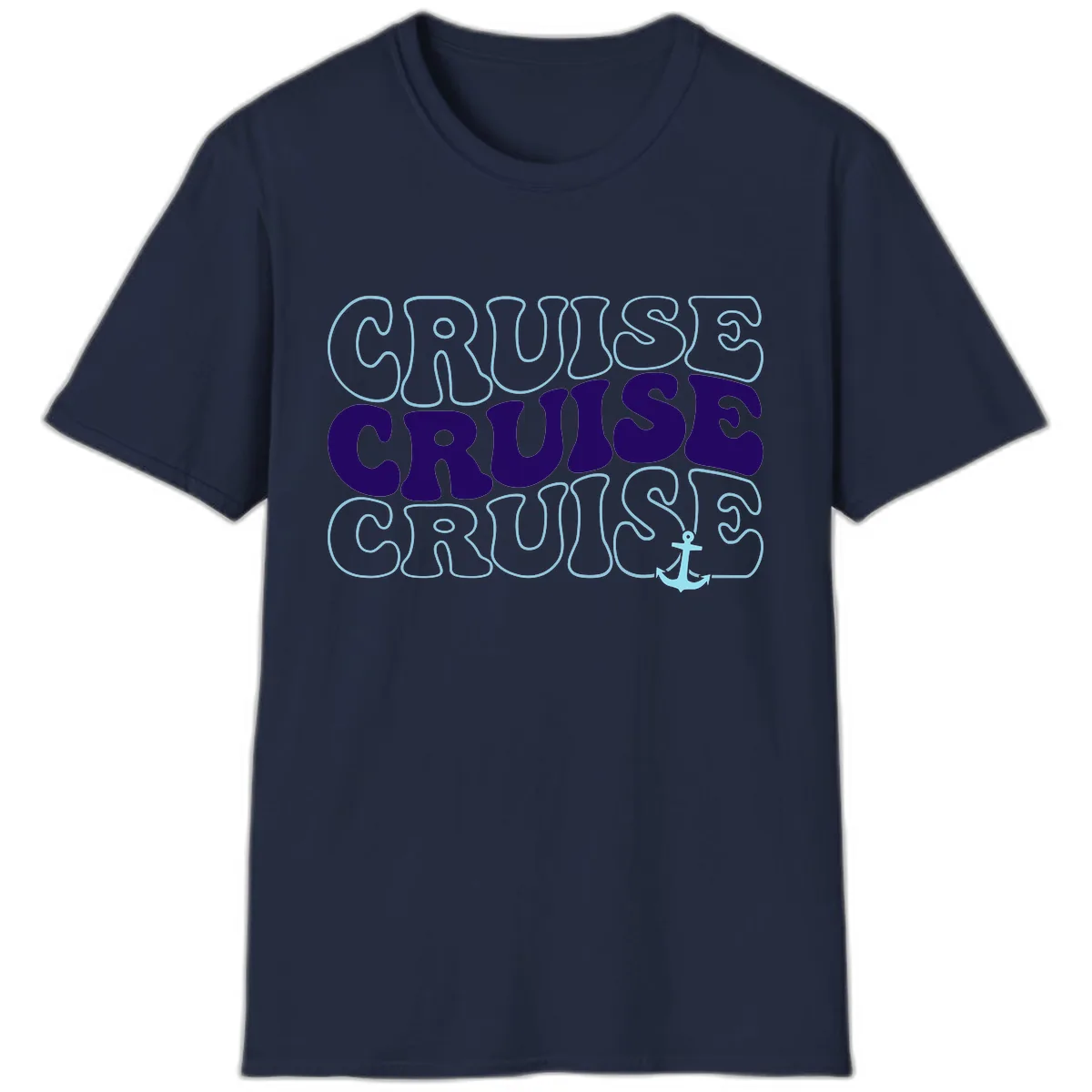 Cruise Cruise Cruise Anchor Design T-Shirt in Navy