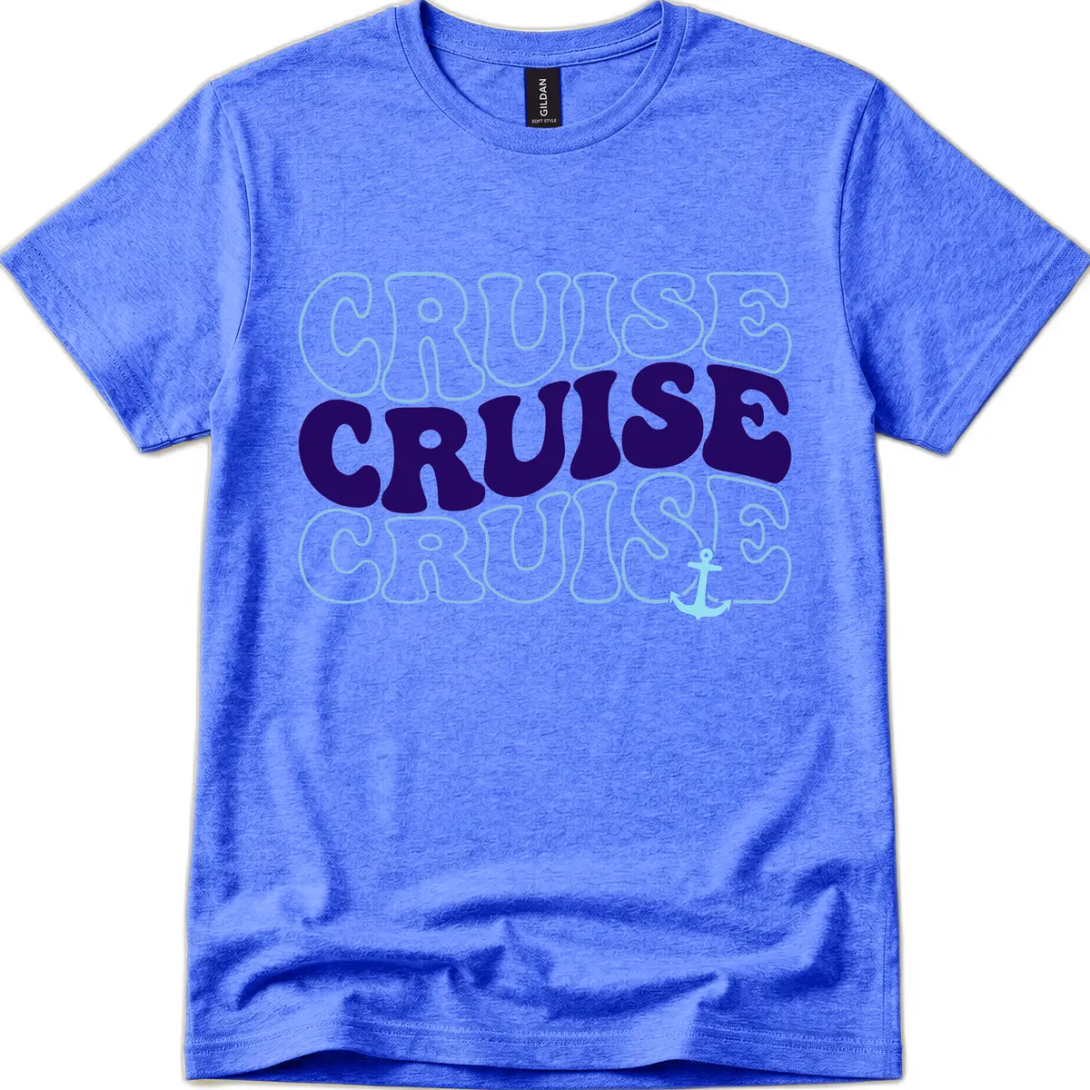 Cruise Cruise Cruise Anchor Design T-Shirt in Heather Royal
