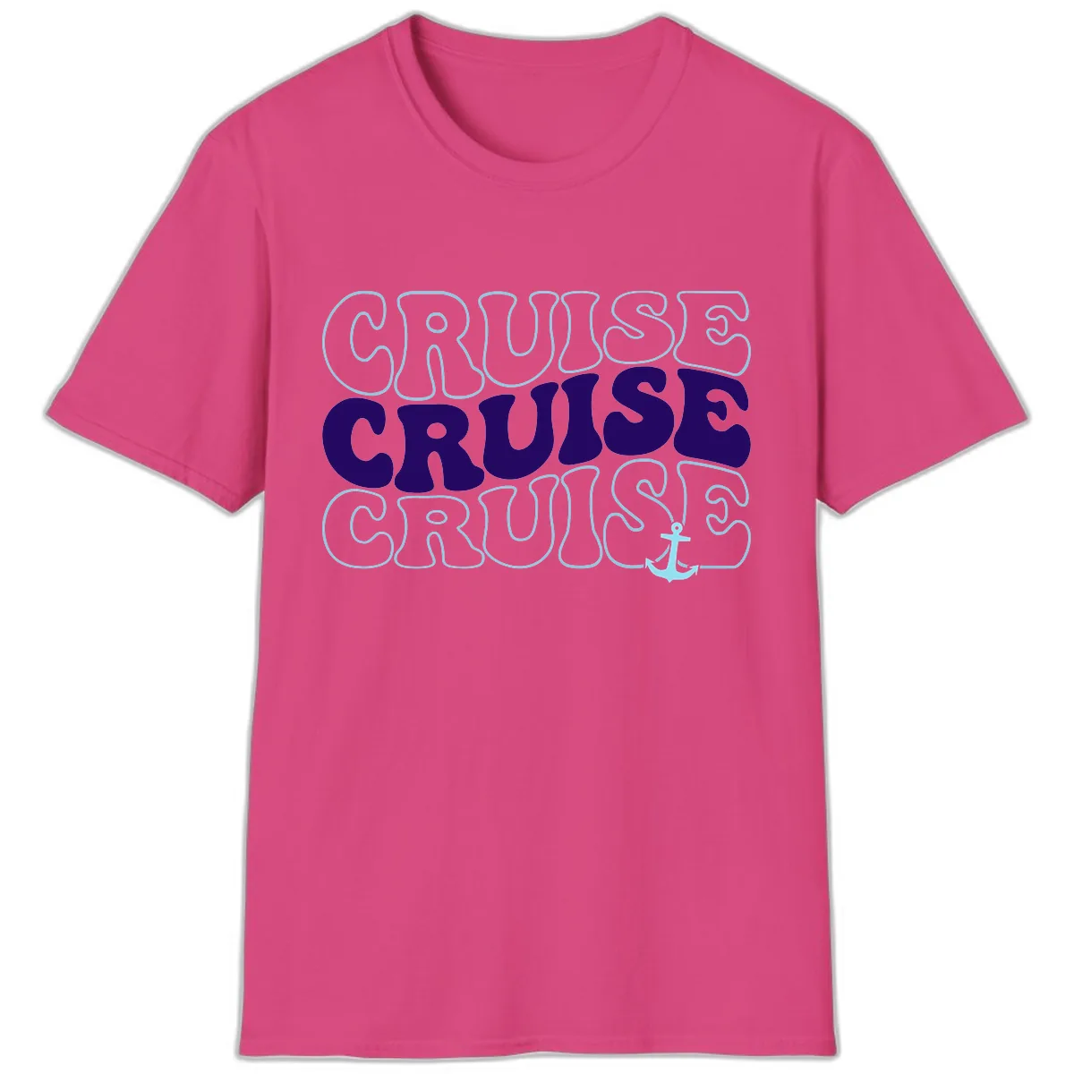 Cruise Cruise Cruise Anchor Design T-Shirt in Heliconia
