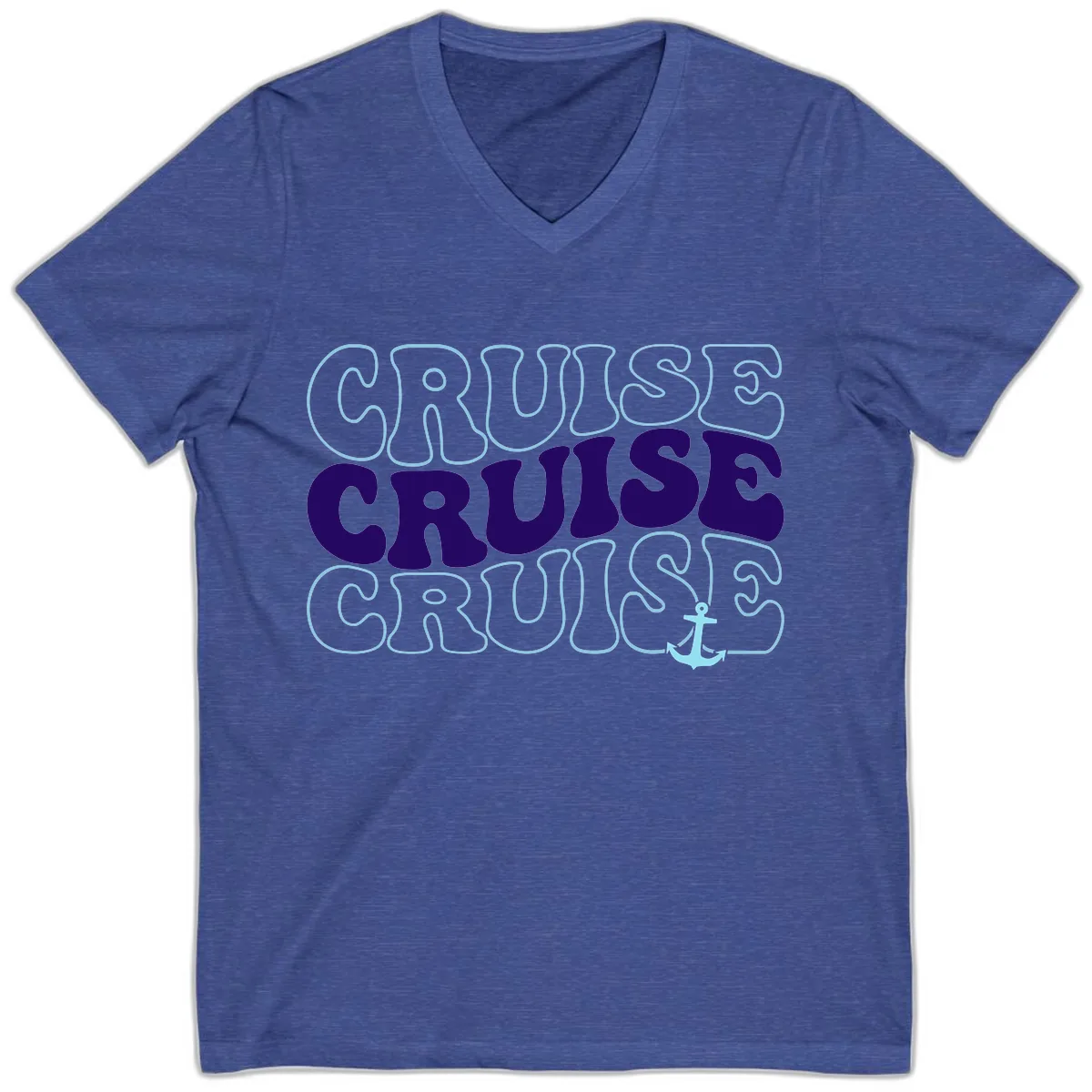 Cruise Cruise Cruise Anchor Design V-Neck in Heather True Royal