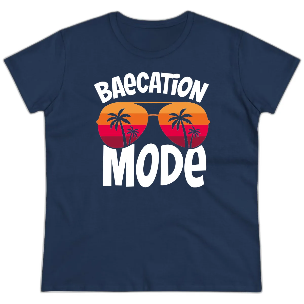Bagcation Mode Tropical Vibes Ladies Tee in Navy