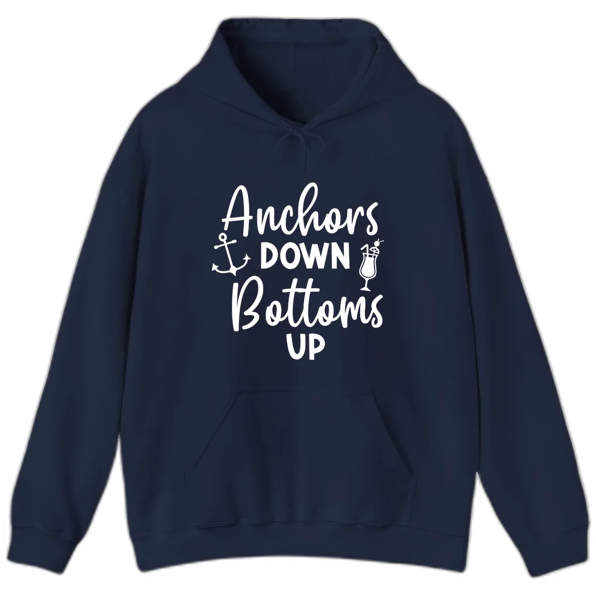 Anchors Down Bottoms Up Hoodie in Navy