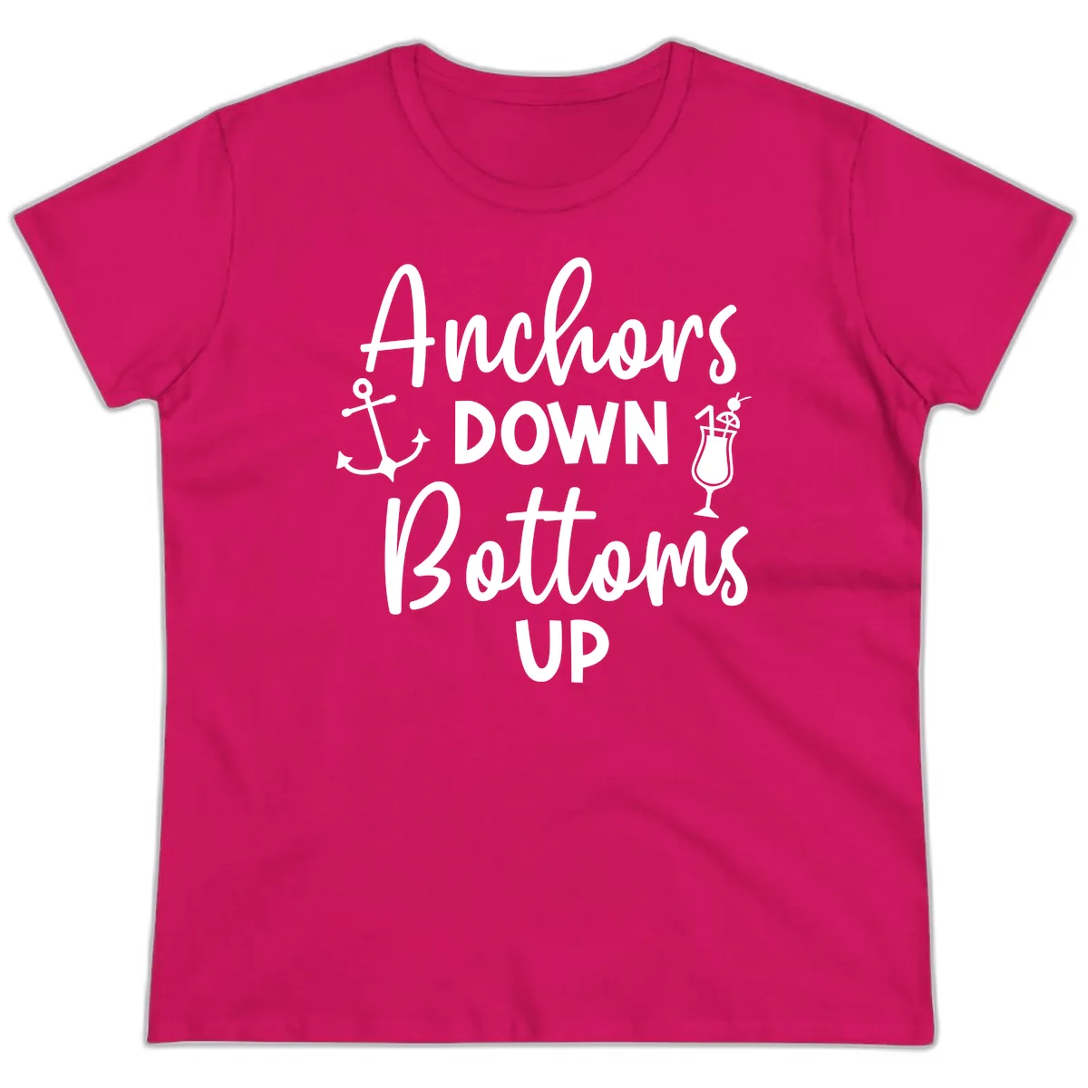 Anchors Down Bottoms Up Ladies Tee in Heliconia