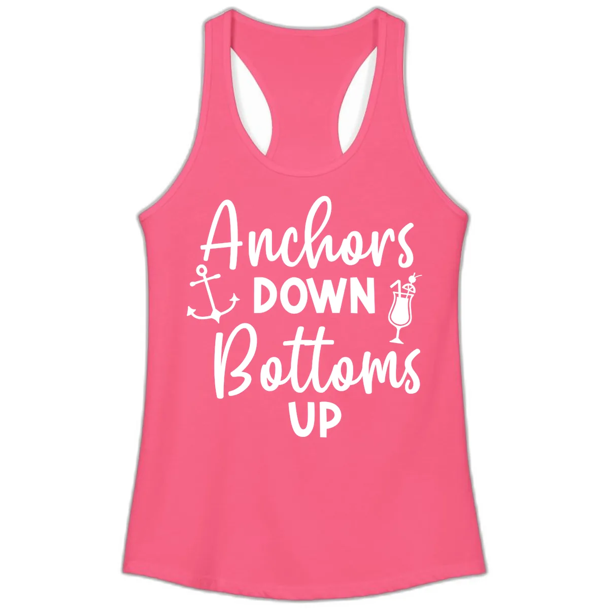 Anchors Down Bottoms Up Ladies Tank in Solid Hot Pink