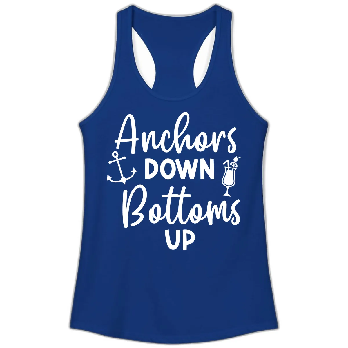 Anchors Down Bottoms Up Ladies Tank in Solid Royal
