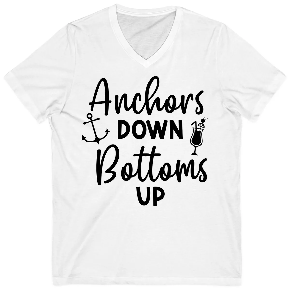 Anchors Down Bottoms Up V-Neck in White