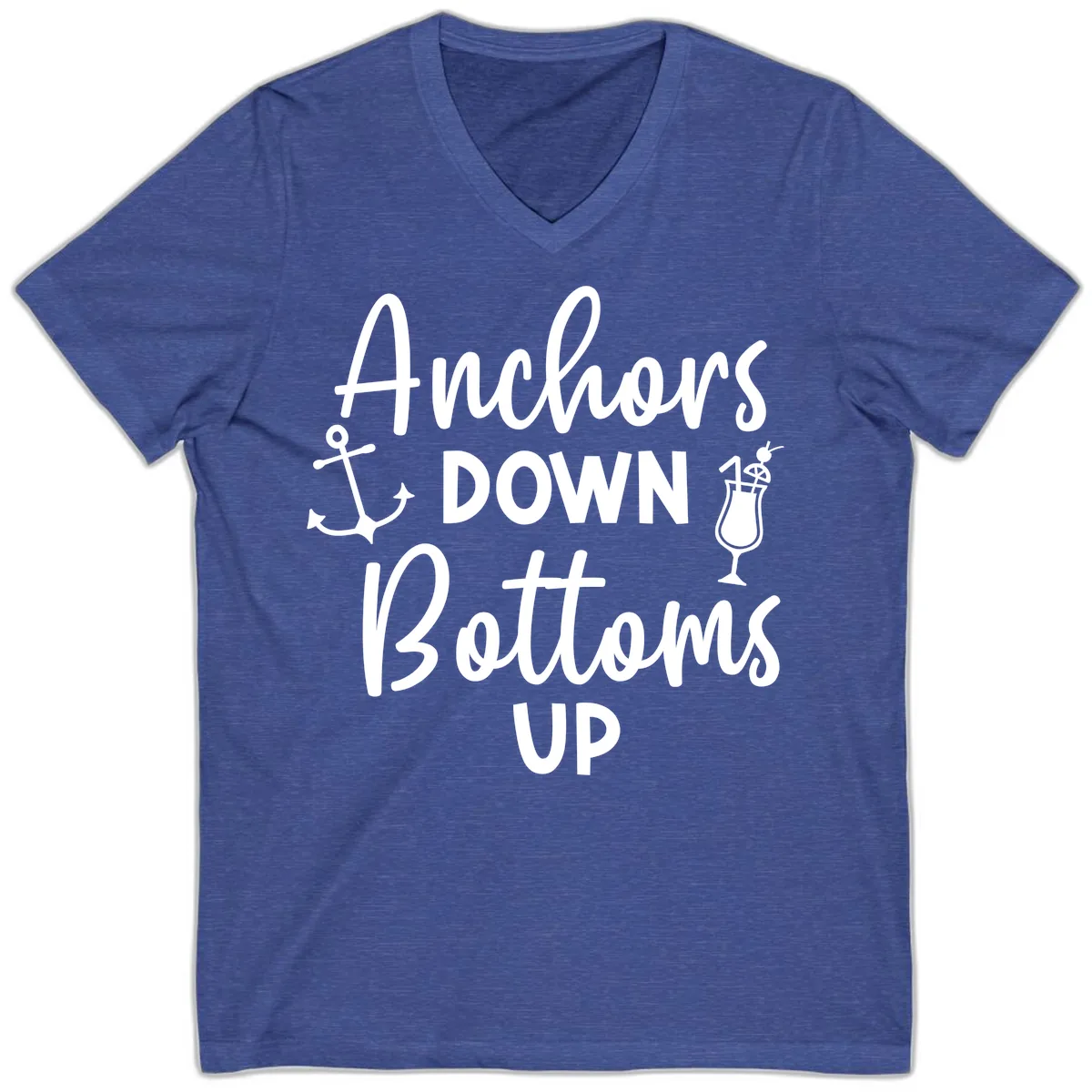 Anchors Down Bottoms Up V-Neck in Heather True Royal