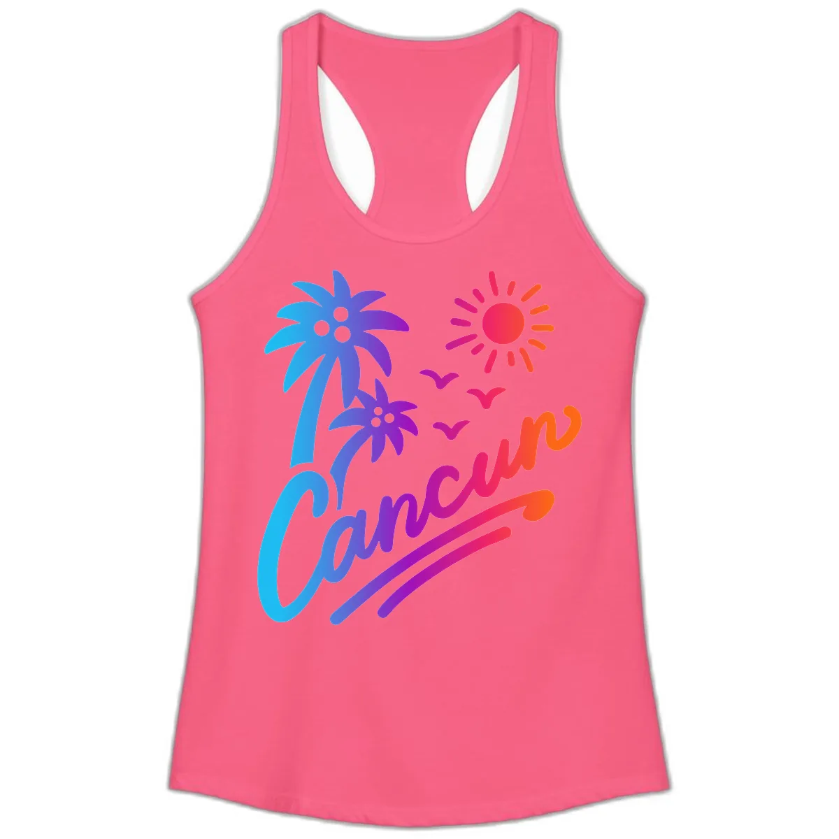 Tropical Paradise Cruise Vibes Ladies Tank in Solid Hot Pink