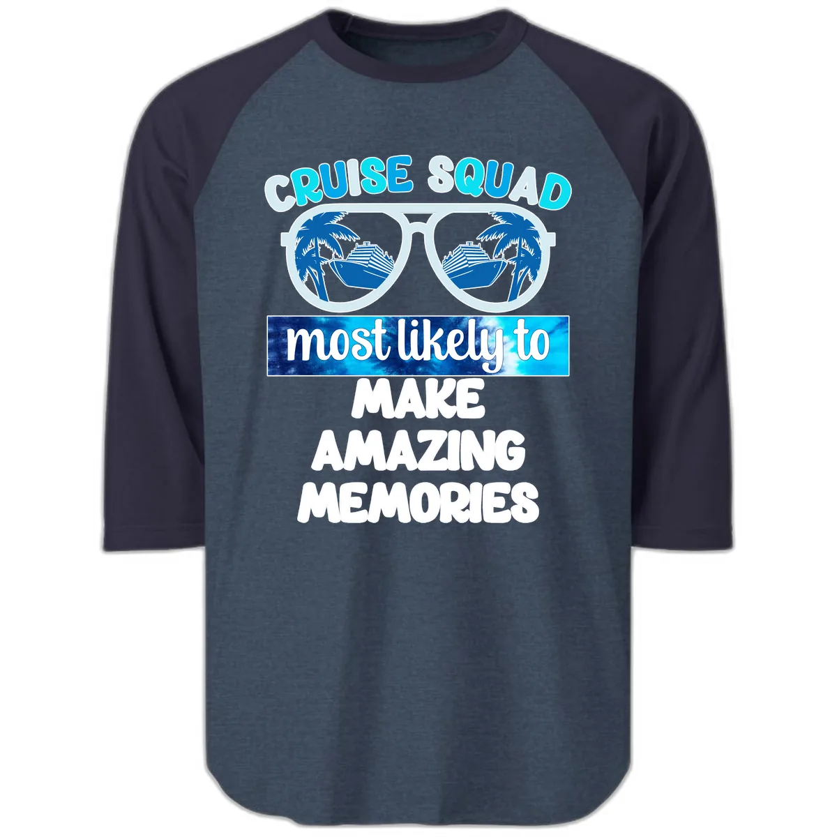 Cruise Squad Amazing Memories Raglan 3/4 in Heather Denim Navy