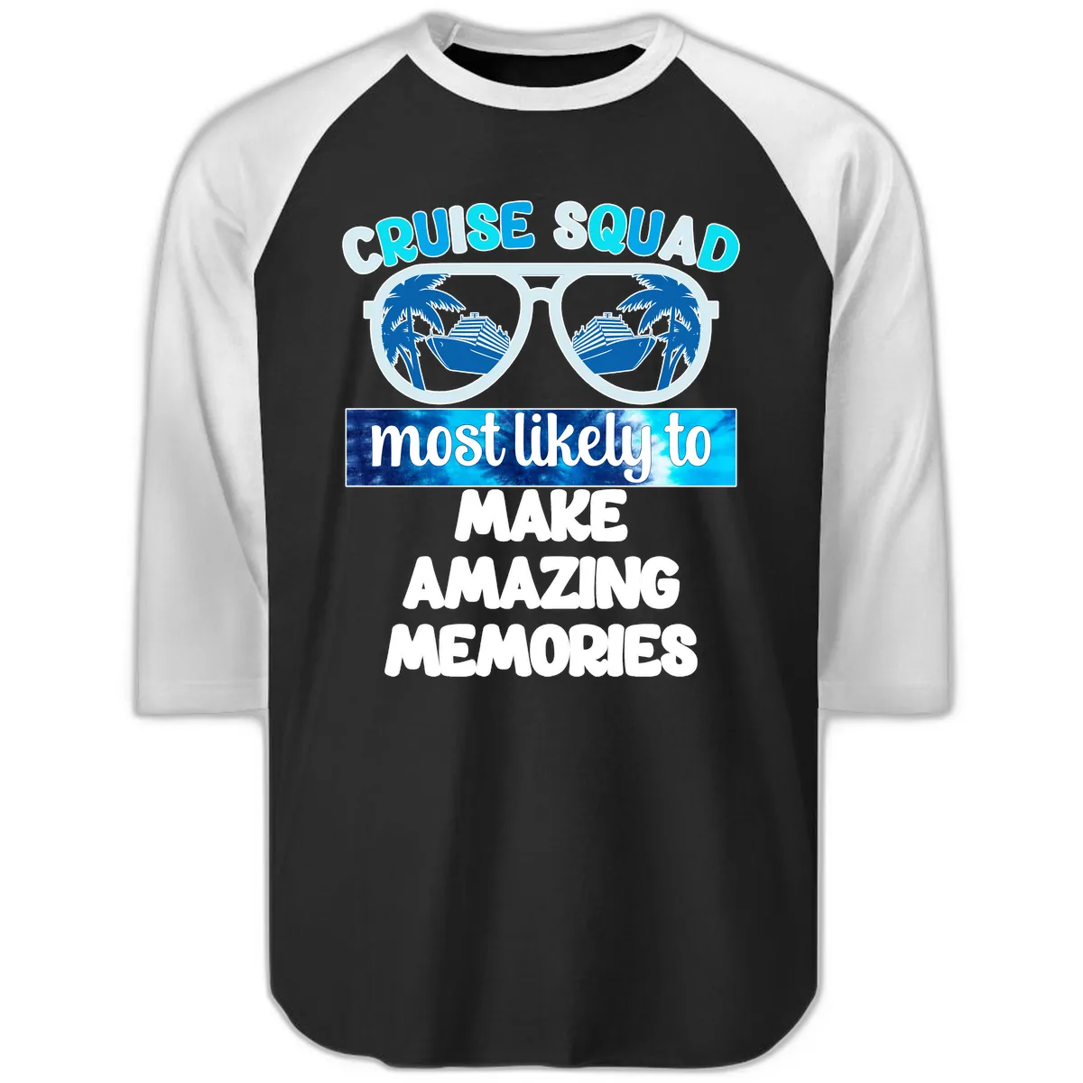 Cruise Squad Amazing Memories Raglan 3/4 in Black White
