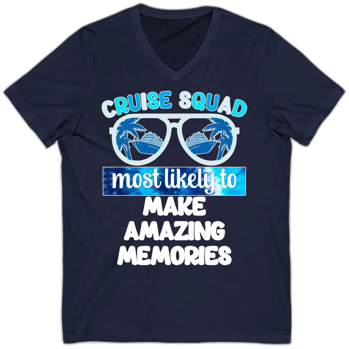 Cruise Squad Amazing Memories V-Neck in Navy