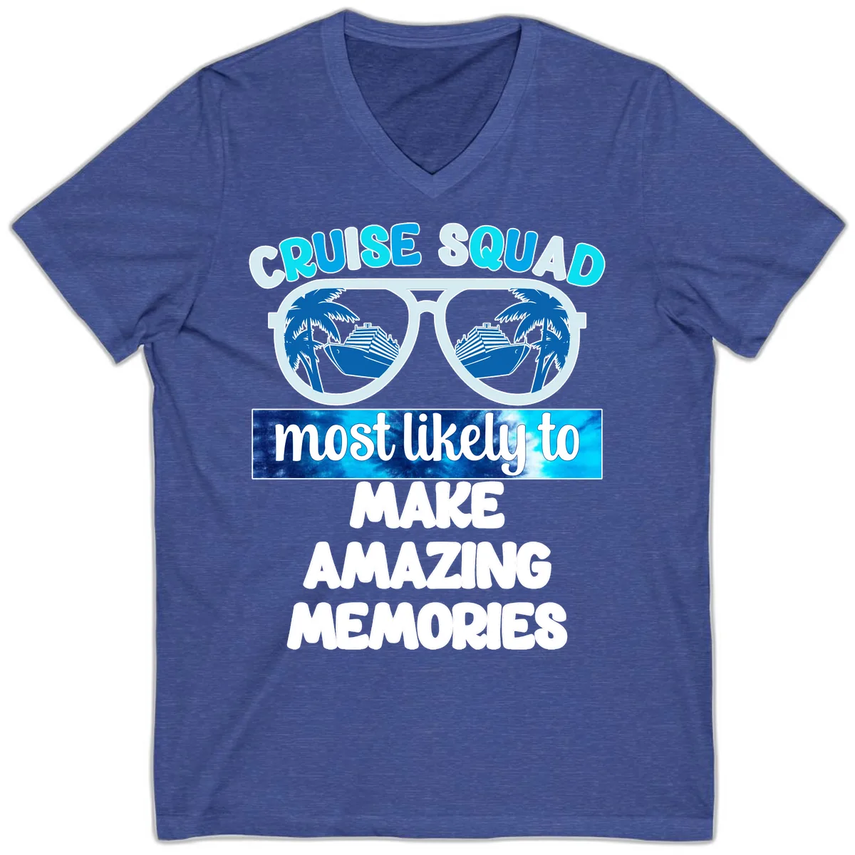 Cruise Squad Amazing Memories V-Neck in Heather True Royal