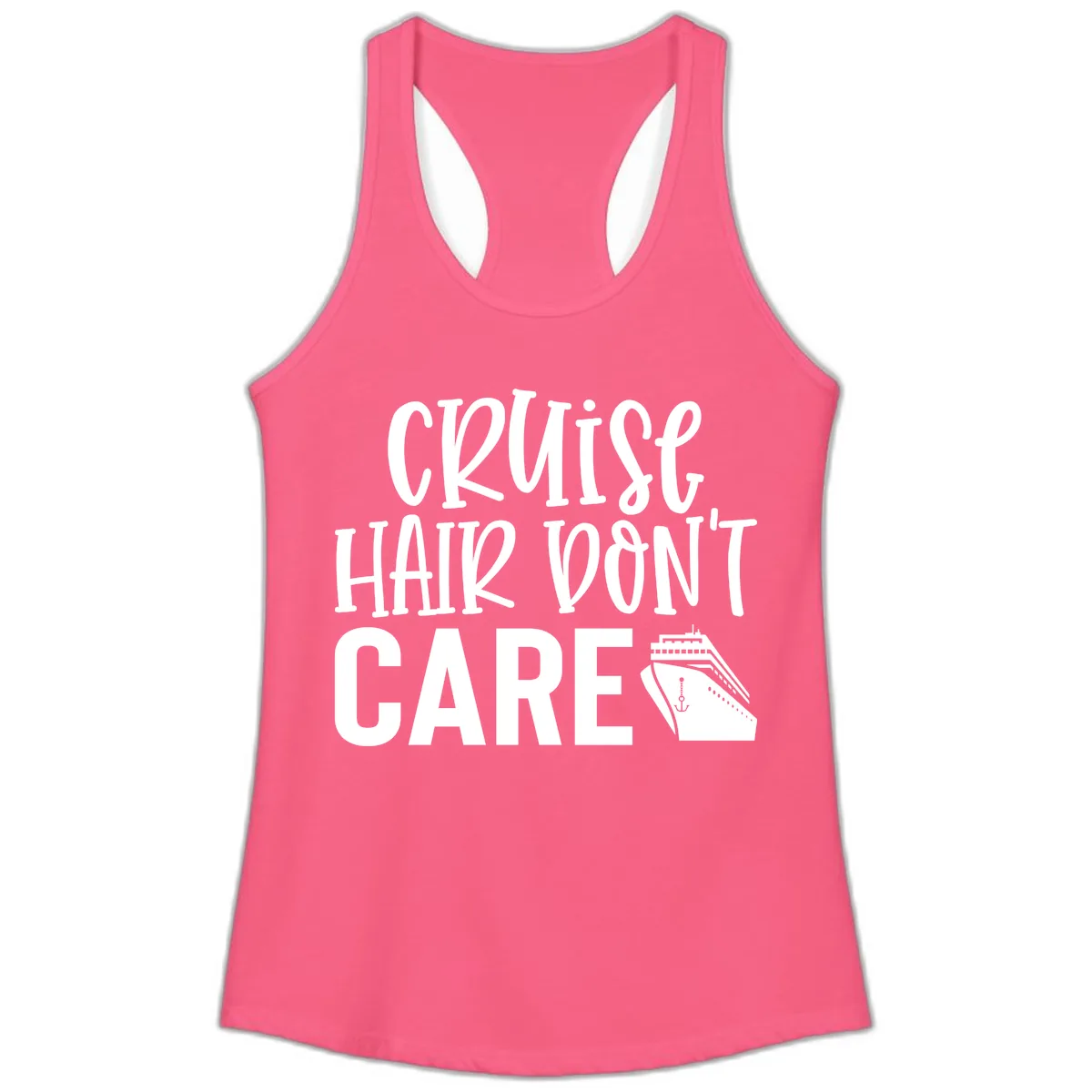Cruise Hair Don't Care Ladies Tank in Solid Hot Pink