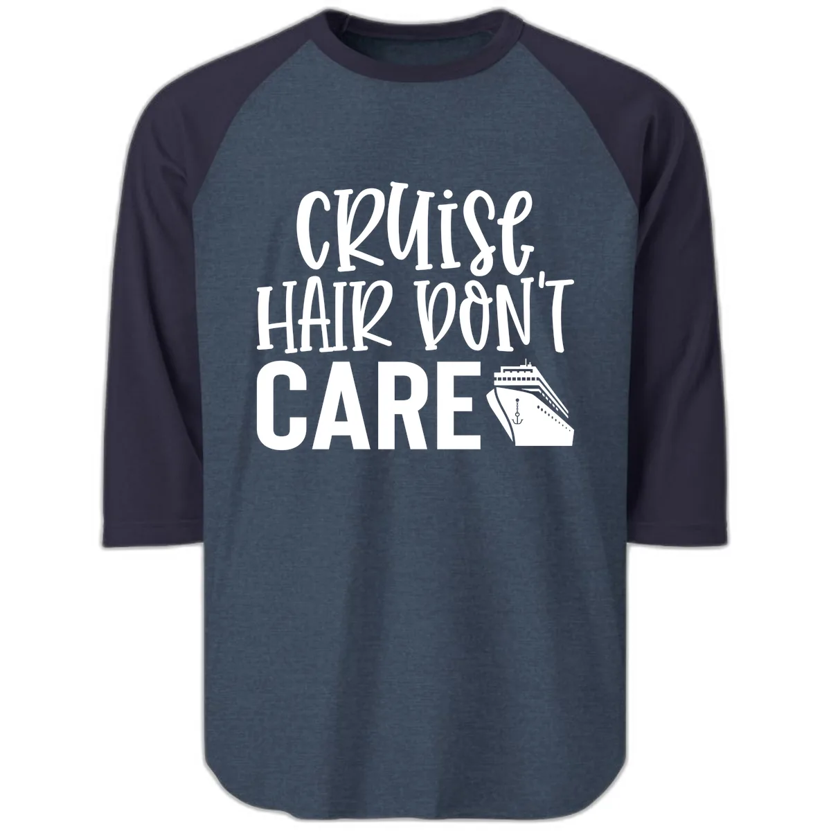Cruise Hair Don't Care Raglan 3/4 in Heather Denim Navy