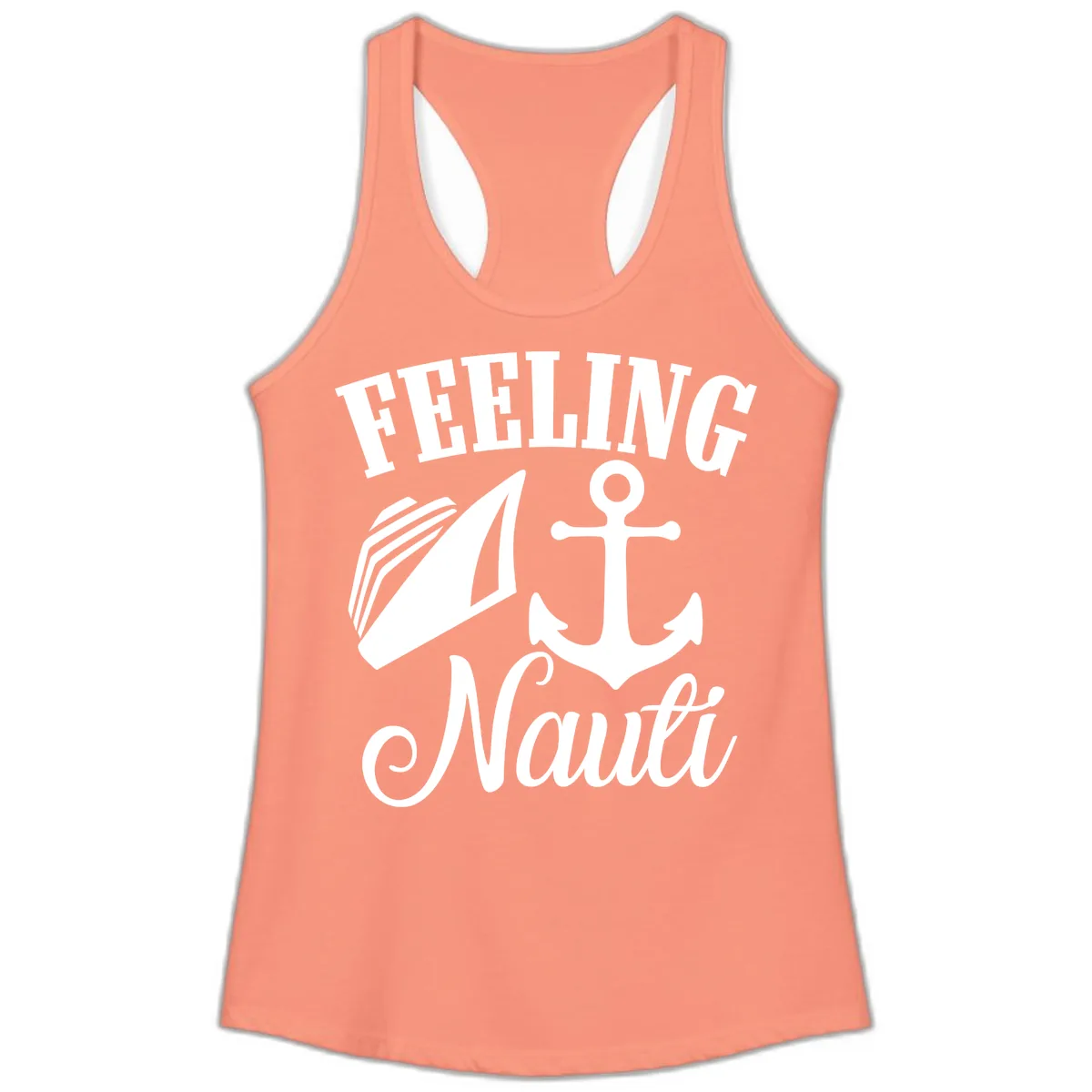 Feeling Nauti Anchor & Sailboat Ladies Tank in Solid Light Orange