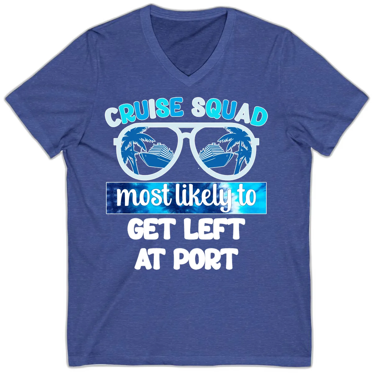 Cruise Squad Left At Port V-Neck in Heather True Royal