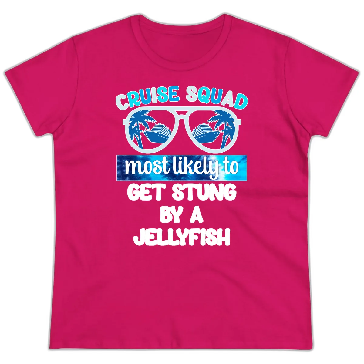 Cruise Squad Jellyfish Stung Ladies Tee in Heliconia