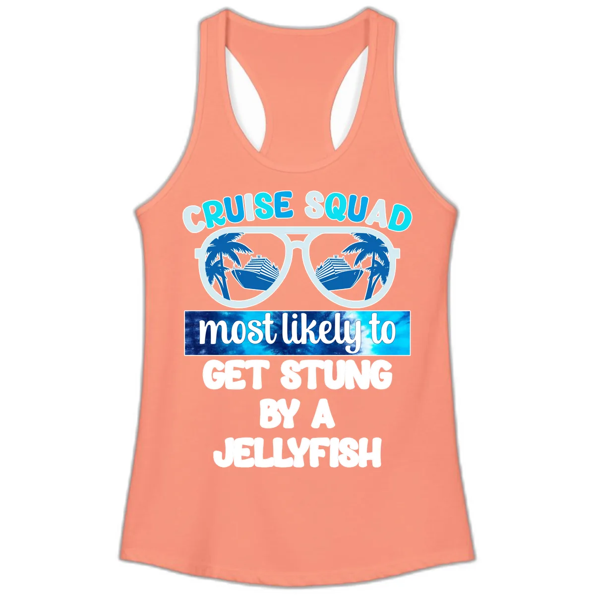 Cruise Squad Jellyfish Stung Ladies Tank in Solid Light Orange