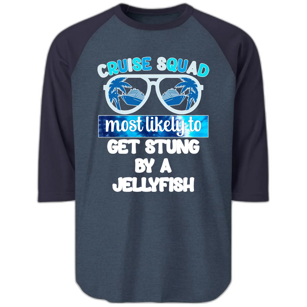 Cruise Squad Jellyfish Stung Raglan 3/4 in Heather Denim Navy