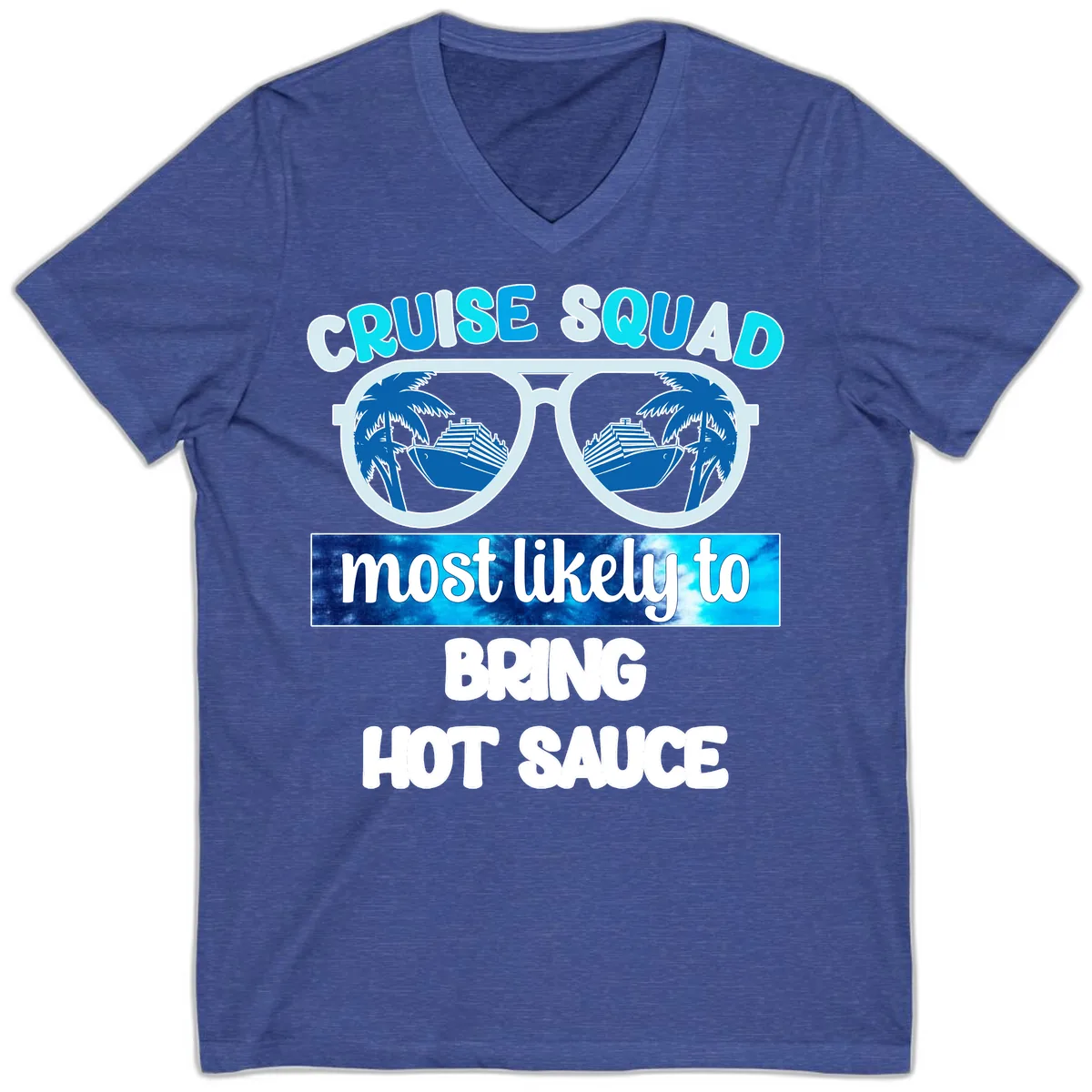 Cruise Squad Hot Sauce V-Neck in Heather True Royal
