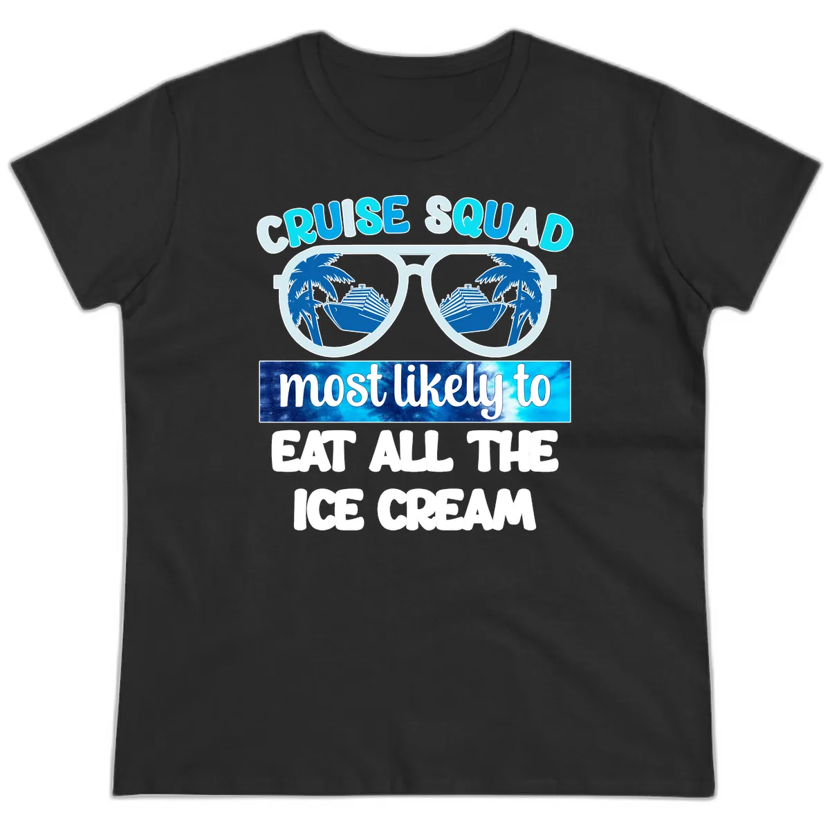 Cruise Squad Ice Cream Sunglasses Ladies Tee in Black