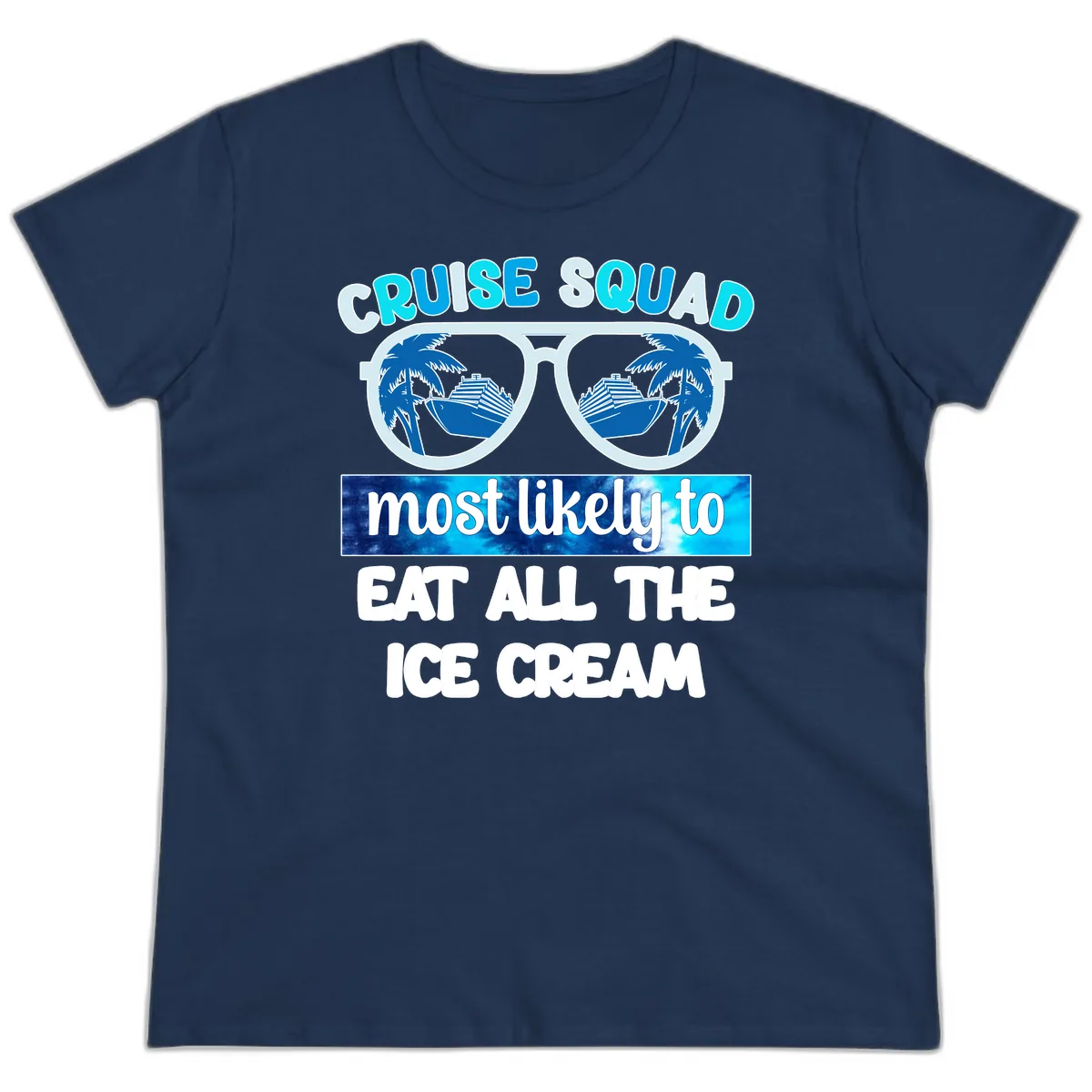 Cruise Squad Ice Cream Sunglasses Ladies Tee in Navy