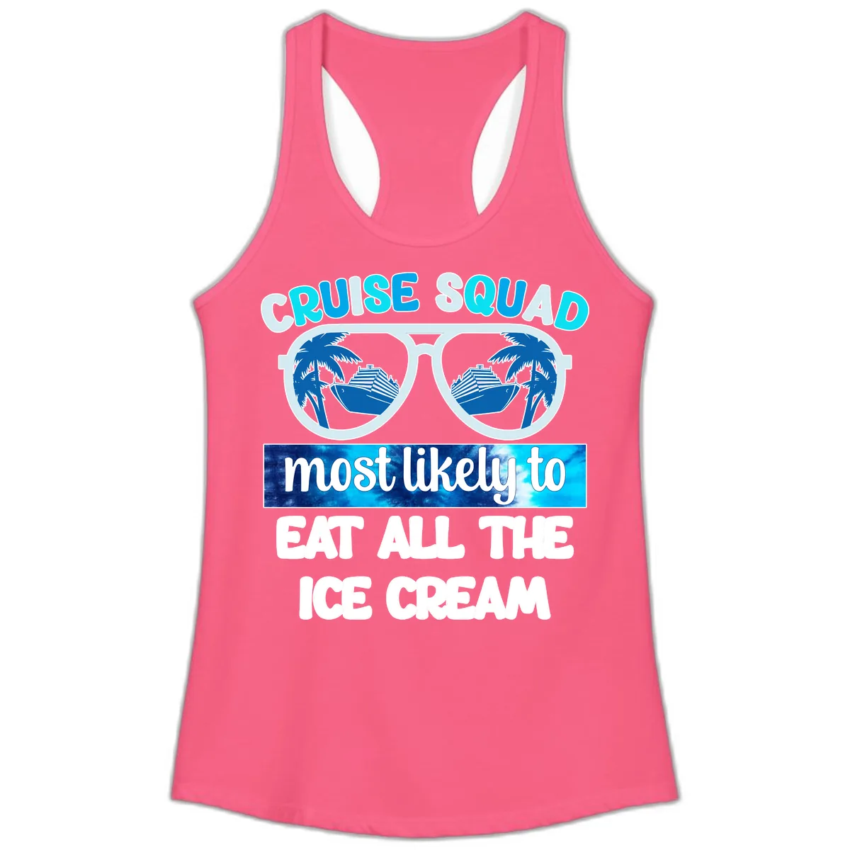 Cruise Squad Ice Cream Sunglasses Ladies Tank in Solid Hot Pink
