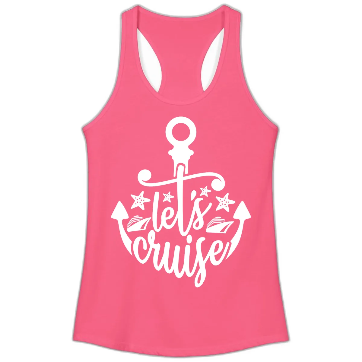 Let's Cruise Away Anchor Ladies Tank in Solid Hot Pink